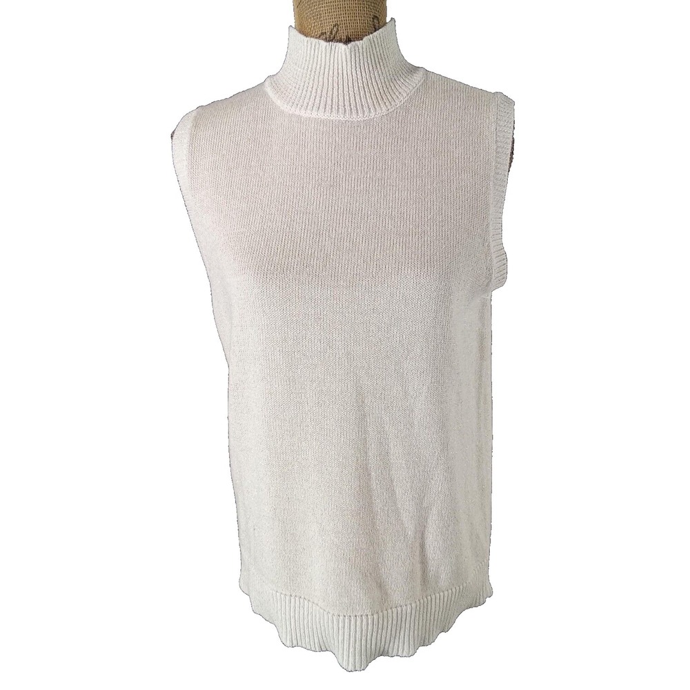Quacker Factory Top MED Heather Cream Metallic Gold Knit Pullover Sweater